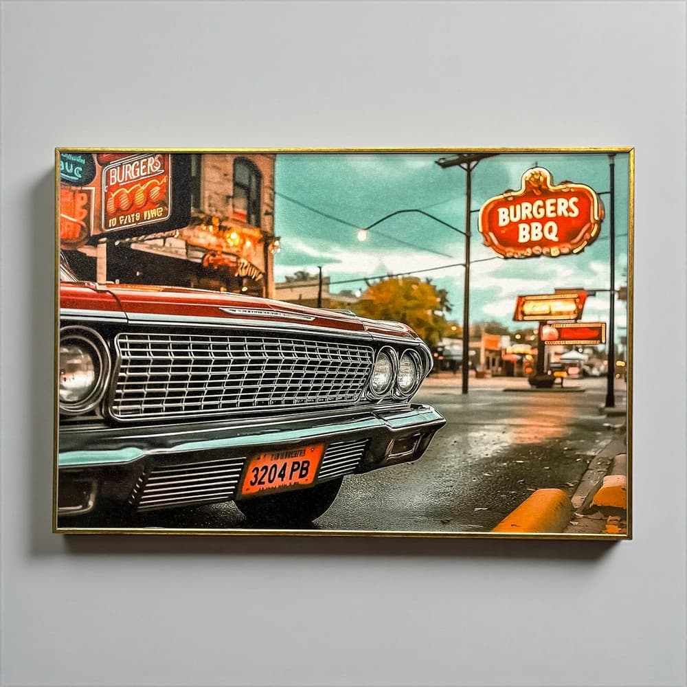 تابلو دیواری طرح American Car and BBQ ابعاد 40×60