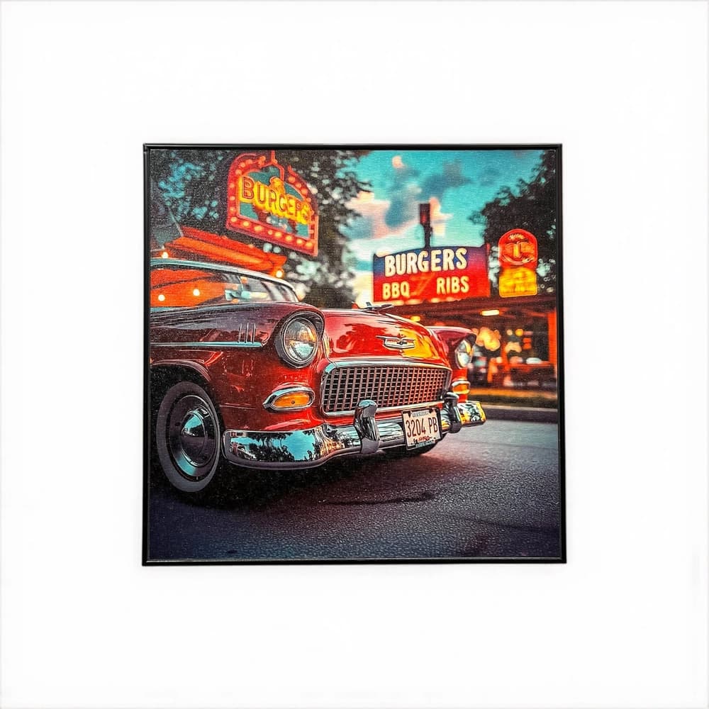 تابلو دیواری طرح Classic Car and Burgers در ابعاد 30×30 — تصویر ۲
