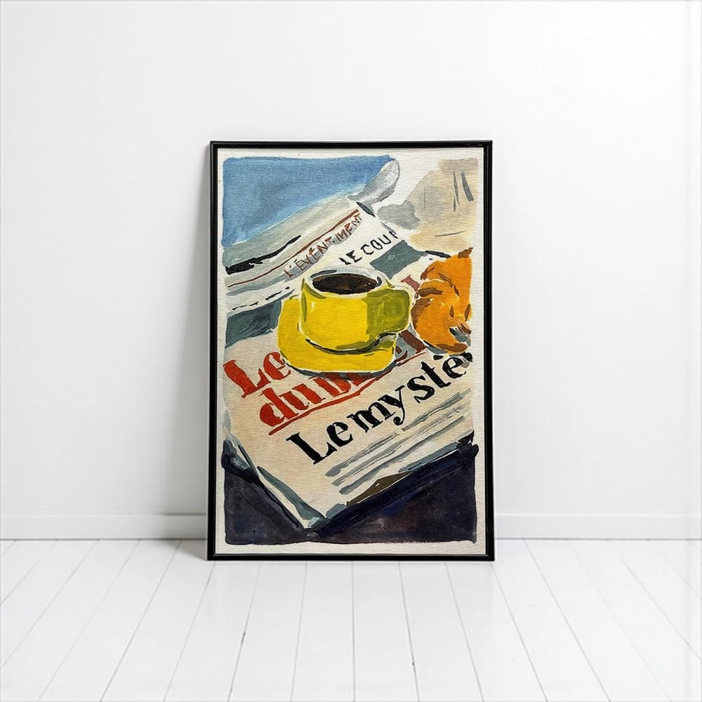 تابلو دیواری طرح قهوه و روزنامه آبرنگی ابعاد 20×30