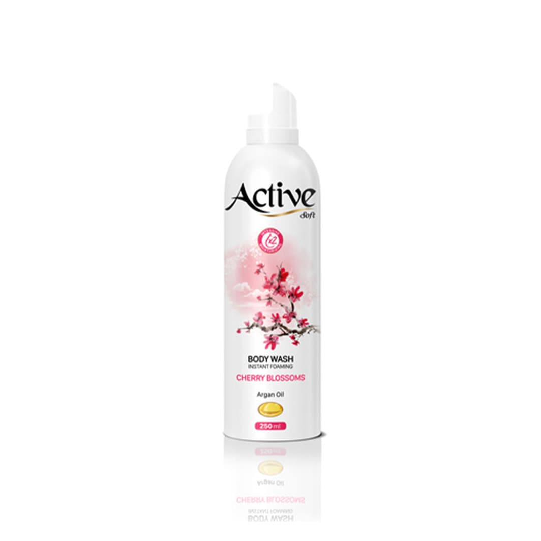 اسپری شامپو بدن فوم اکتیو Active مدل Cherry Blossoms حاوی روغن آرگان حجم 250 میل — تصویر ۳