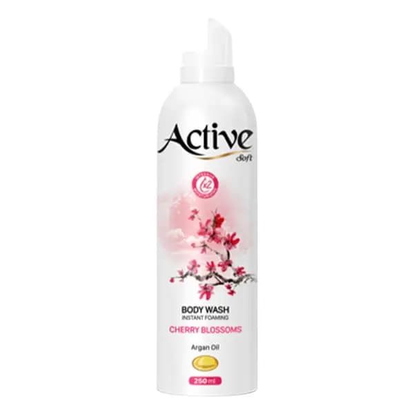 اسپری شامپو بدن فوم اکتیو Active مدل Cherry Blossoms حاوی روغن آرگان حجم 250 میل — تصویر ۶