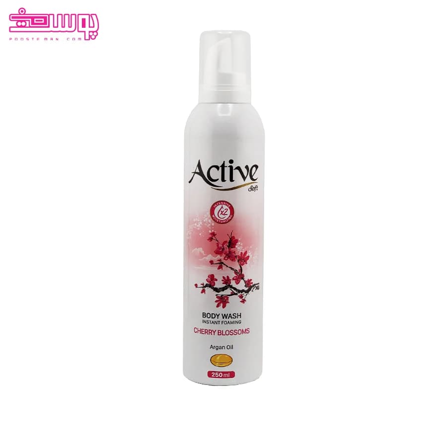 اسپری شامپو بدن فوم اکتیو Active مدل Cherry Blossoms حاوی روغن آرگان حجم 250 میل — تصویر ۴