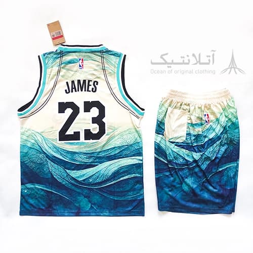 ست بسکتبالی اورجینال لیکرز Lakers سبزآبی تایلندی طرح موج — تصویر ۳