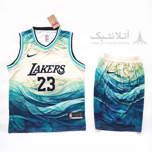 ست بسکتبالی اورجینال لیکرز Lakers سبزآبی تایلندی طرح موج — تصویر ۲