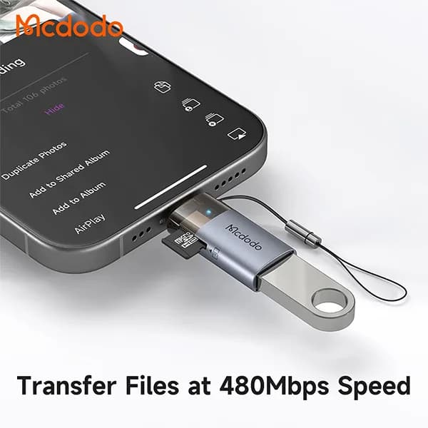 مبدل OTG یو اس بی به لایتنینگ و کارت‌خوان میکرو‌اس‌دی مک دودو مدل OT-7850 — تصویر ۳