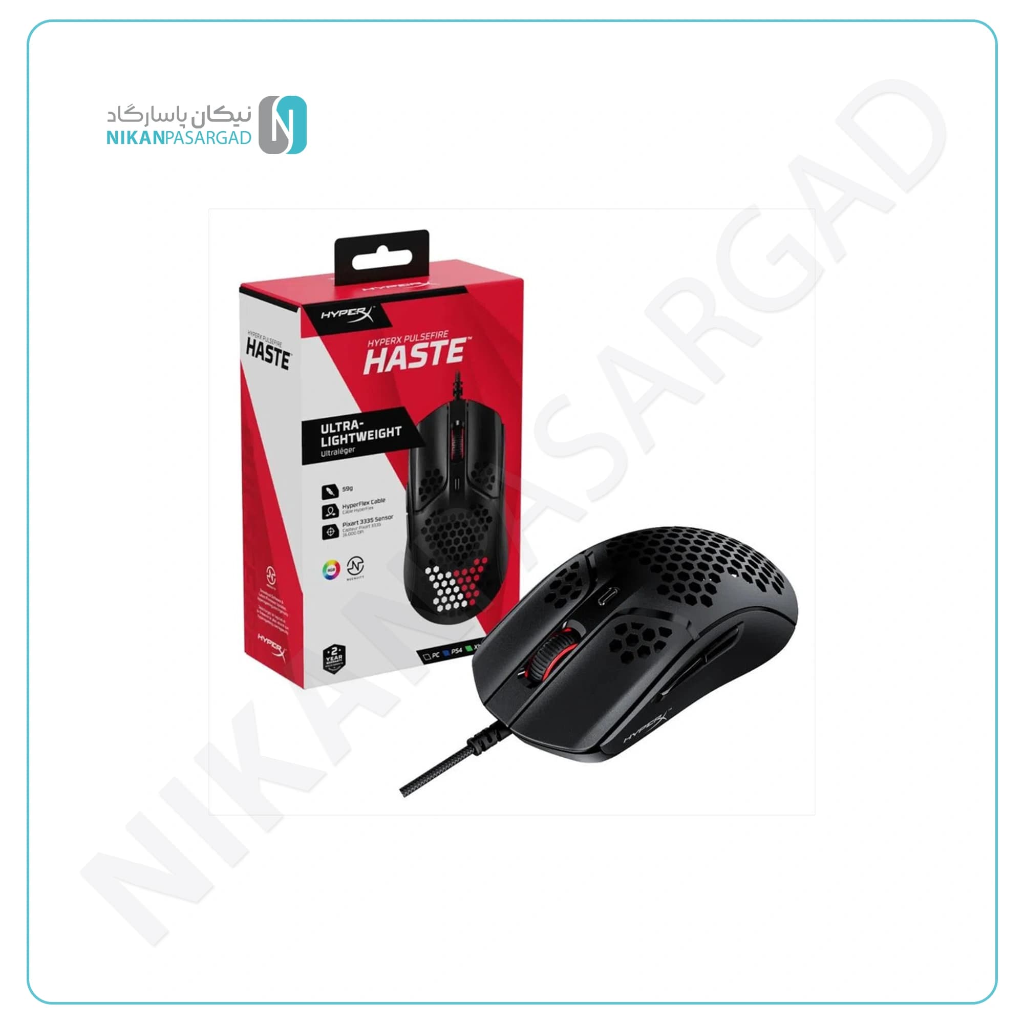 ماوس سیم دار گیمینگ هایپر ایکس مدل HyperX Pulsefire HASTE black — تصویر ۳