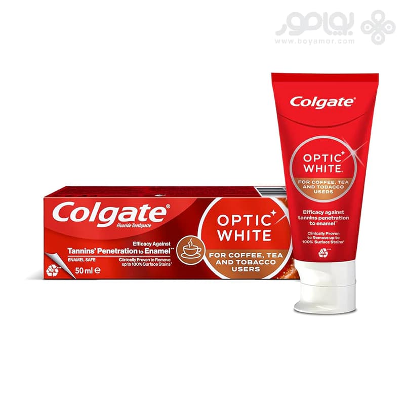 خمیر دندان کلگیت OPTIC WHITE مناسب لک های قهوه، چای و تنباکو — تصویر ۳