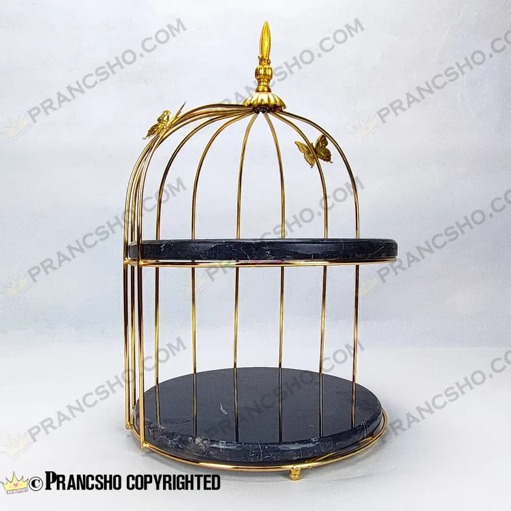 استند سنگی قفس و پروانه دو طبقه سنگ مشکی خط سفید — تصویر ۵