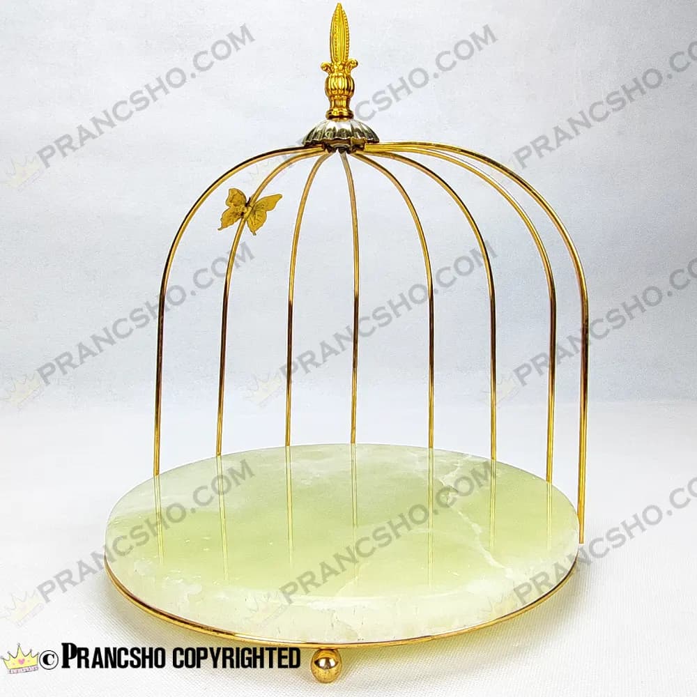 استند سنگی قفس و پروانه یک طبقه طلایی سنگ مرمر نباتی قهوهای — تصویر ۶