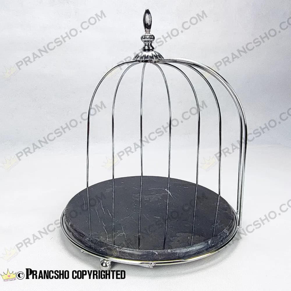 استند سنگی قفس و پروانه یک طبقه نقره‌ای سنگ مشکی خط سفید — تصویر ۲