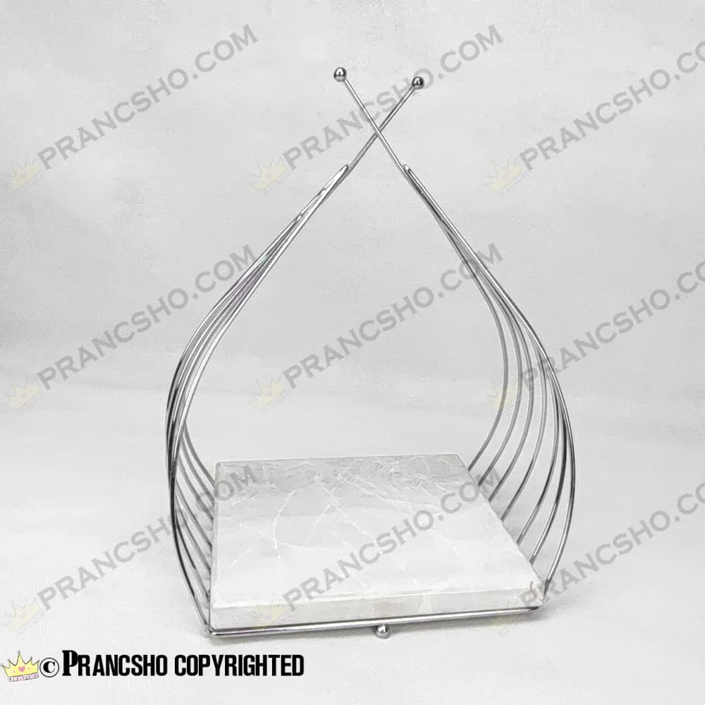 استند سنگی سرو طرح سبد پیازی نقره‌ای مربع بزرگ سنگ سفید ازنا
