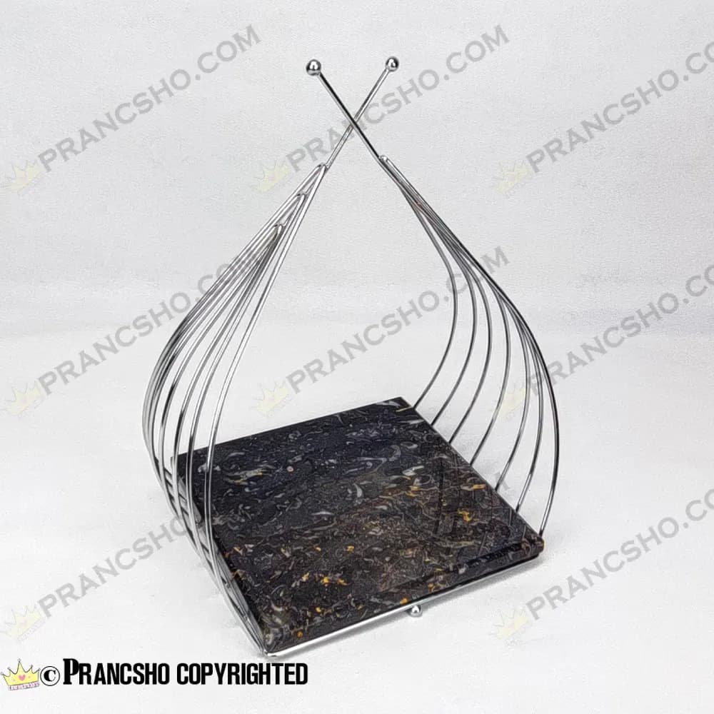 استند سنگی سرو طرح سبد پیازی نقره‌ای مربع بزرگ سنگ مشکی خط طلایی — تصویر ۵