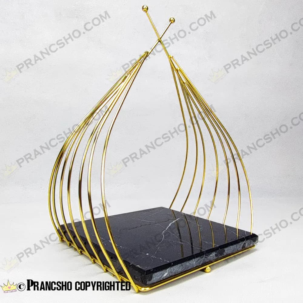 استند سنگی سرو طرح سبد پیازی طلایی مربع بزرگ سنگ مشکی خط سفید — تصویر ۵