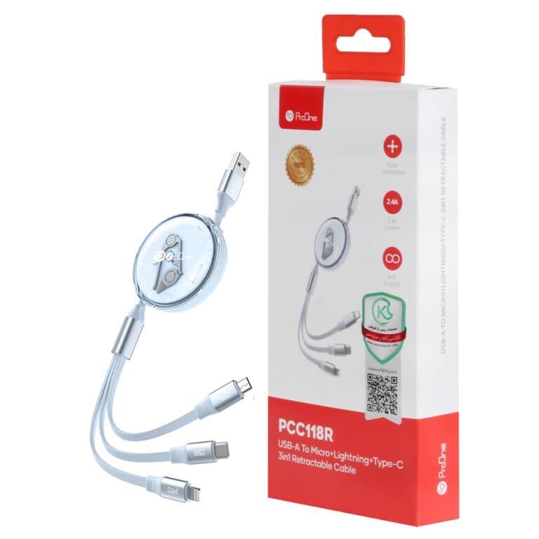 کابل شارژ و تبدیل USB سه در یک پرووان مدل PROONE PCC118R 1.1M آبی کد 43548