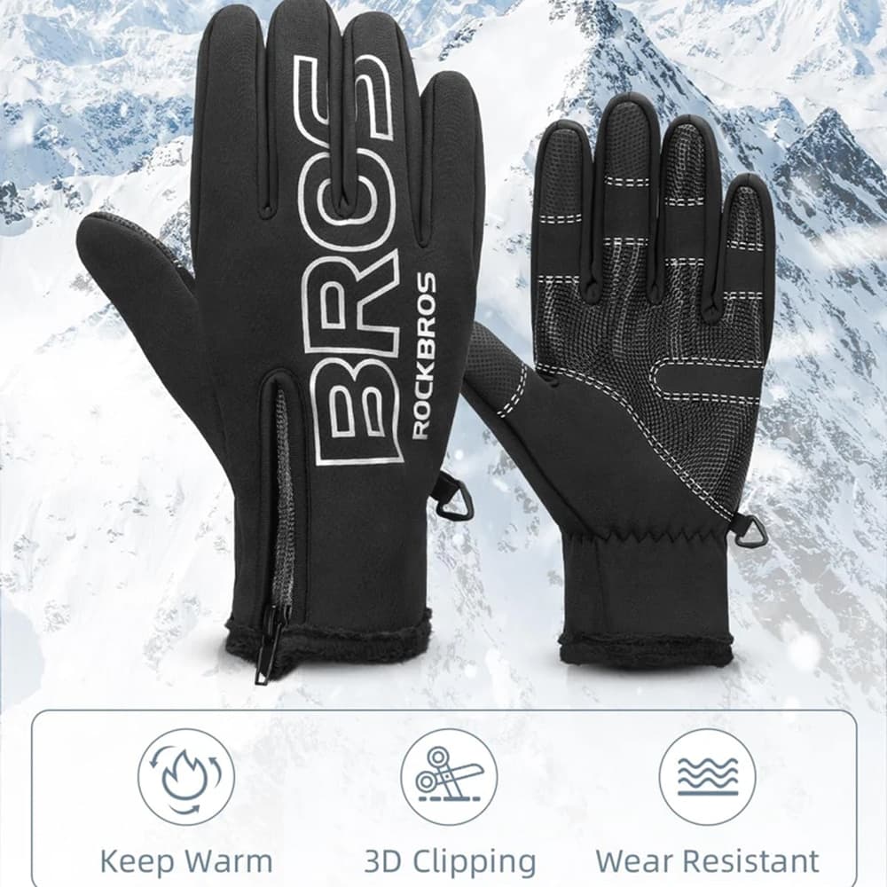 دستکش تمام انگشت زمستانی دوچرخه سواری و ورزشی راکبراس ROCKBROS S091-4BK — تصویر ۸