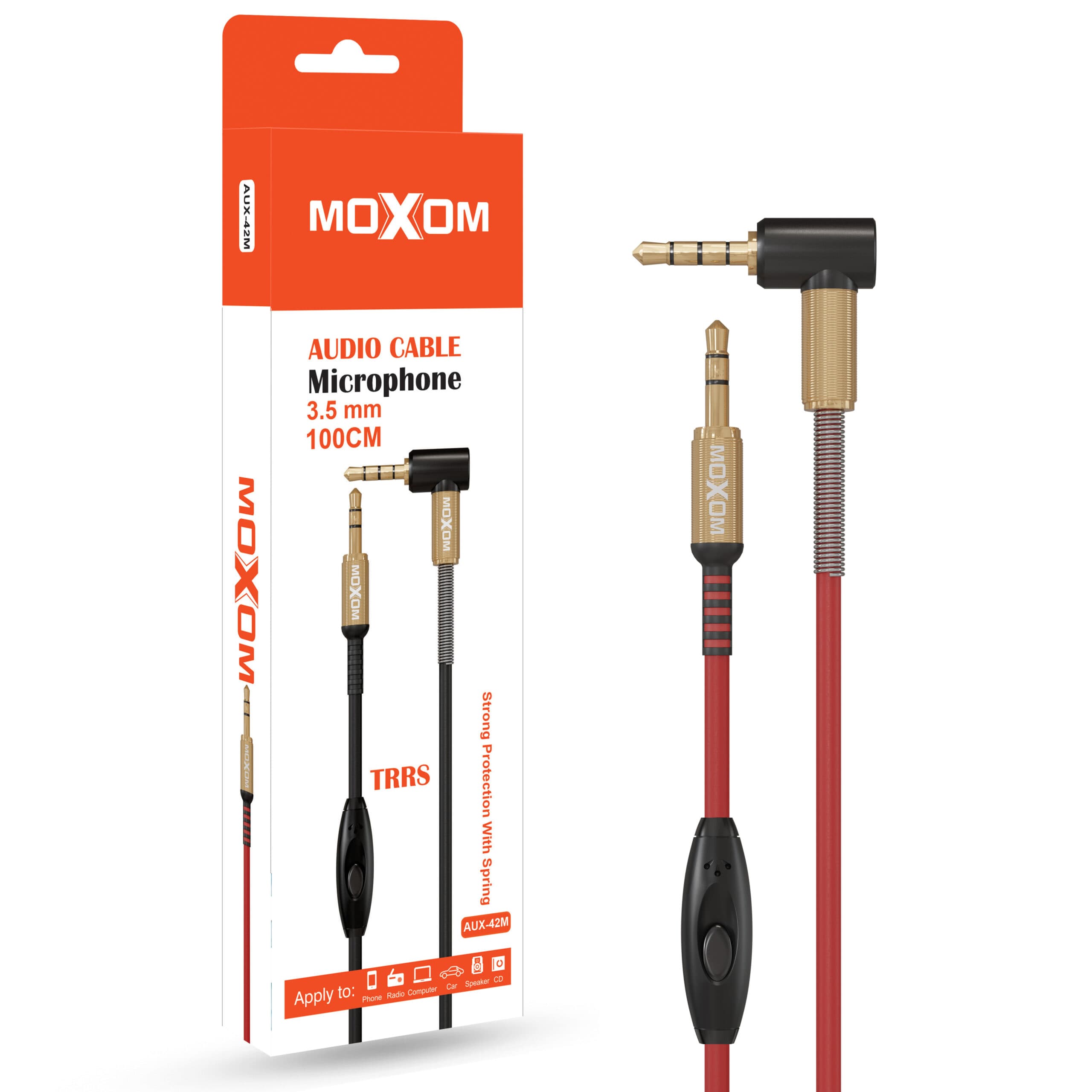 کابل صدا AUX میکروفن دار موکسوم مدل MOXOM 1M AUX-42M قرمز کد 84457