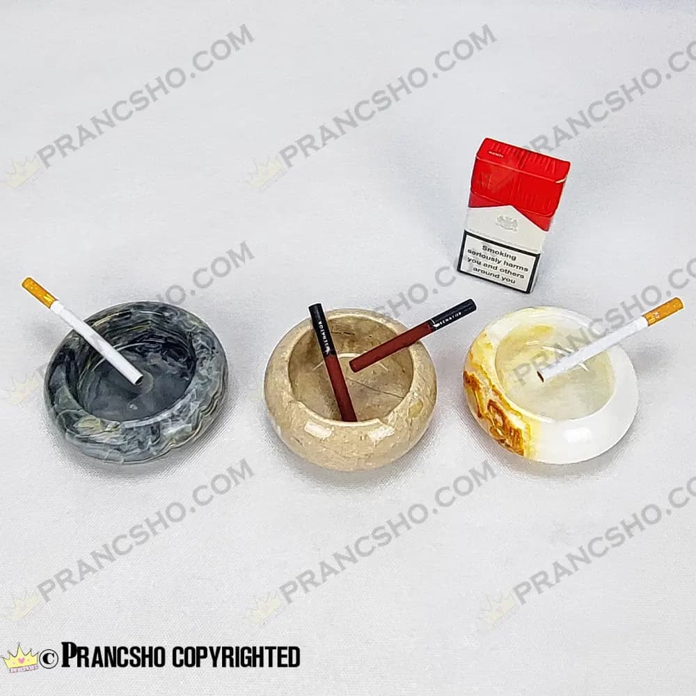 زیرسیگاری گرد کروی سنگ مرمر نباتی قهوه‌ای — تصویر ۴