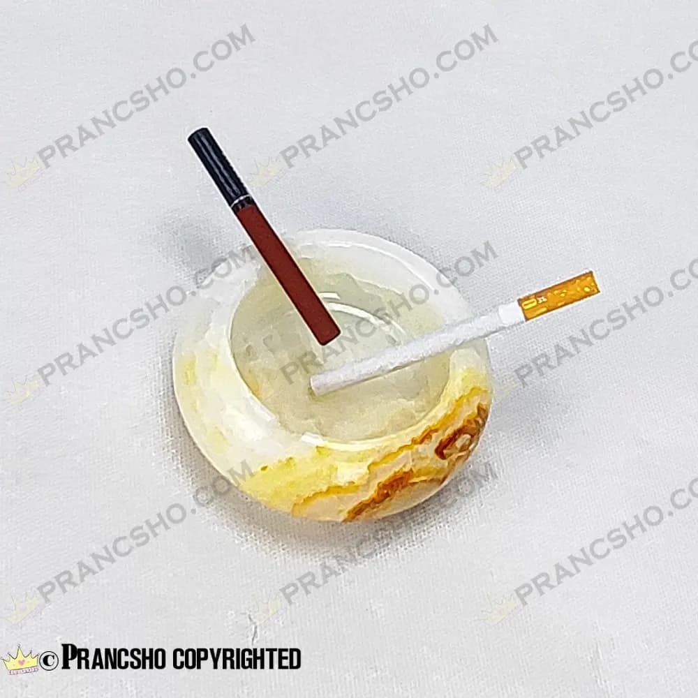 زیرسیگاری گرد کروی سنگ مرمر نباتی قهوه‌ای — تصویر ۳