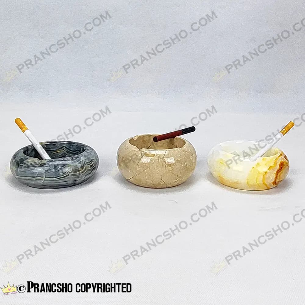 زیرسیگاری گرد کروی سنگ مرمر نباتی قهوه‌ای — تصویر ۵