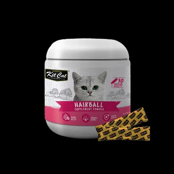 پودر مکمل گربه برای سلامت روده و دفع گلوله مویی کیت کت KitCat Hairball Powder بسته ۳۰ عددی