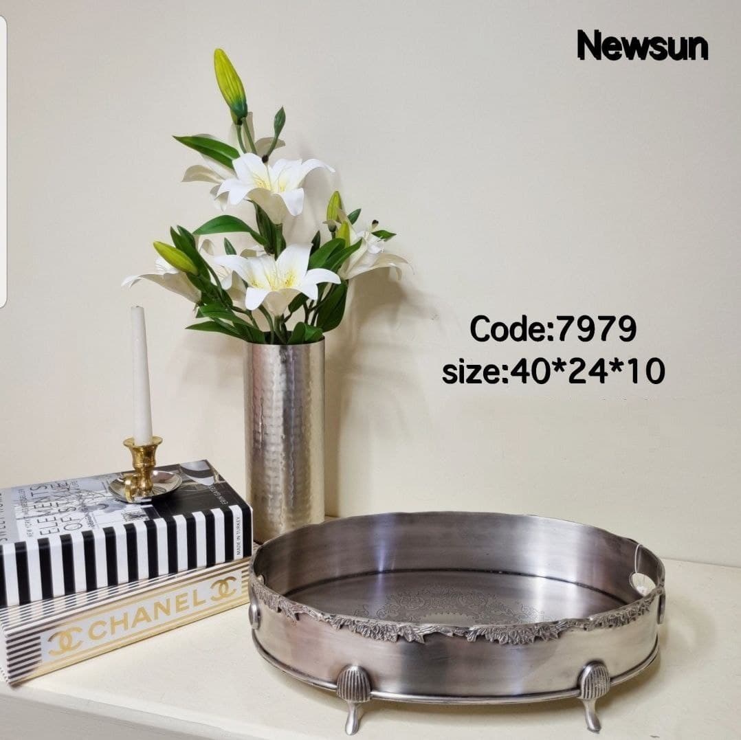 سینی پایه دار هندی نیکل نیوسان مدل برگ کد 7979