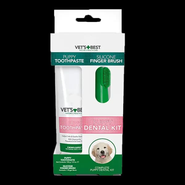 ست خمیر دندان و مسواک انگشتی مخصوص توله سگ وتس بست VET’S BEST Dental Set For Puppy Dogs وزن 100 گرم