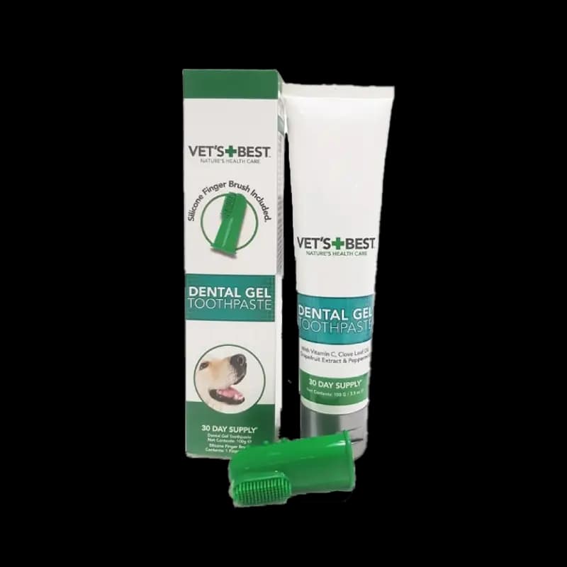 ست خمیر دندان و مسواک انگشتی مخصوص توله سگ وتس بست VET’S BEST Dental Set For Puppy Dogs وزن 100 گرم — تصویر ۲