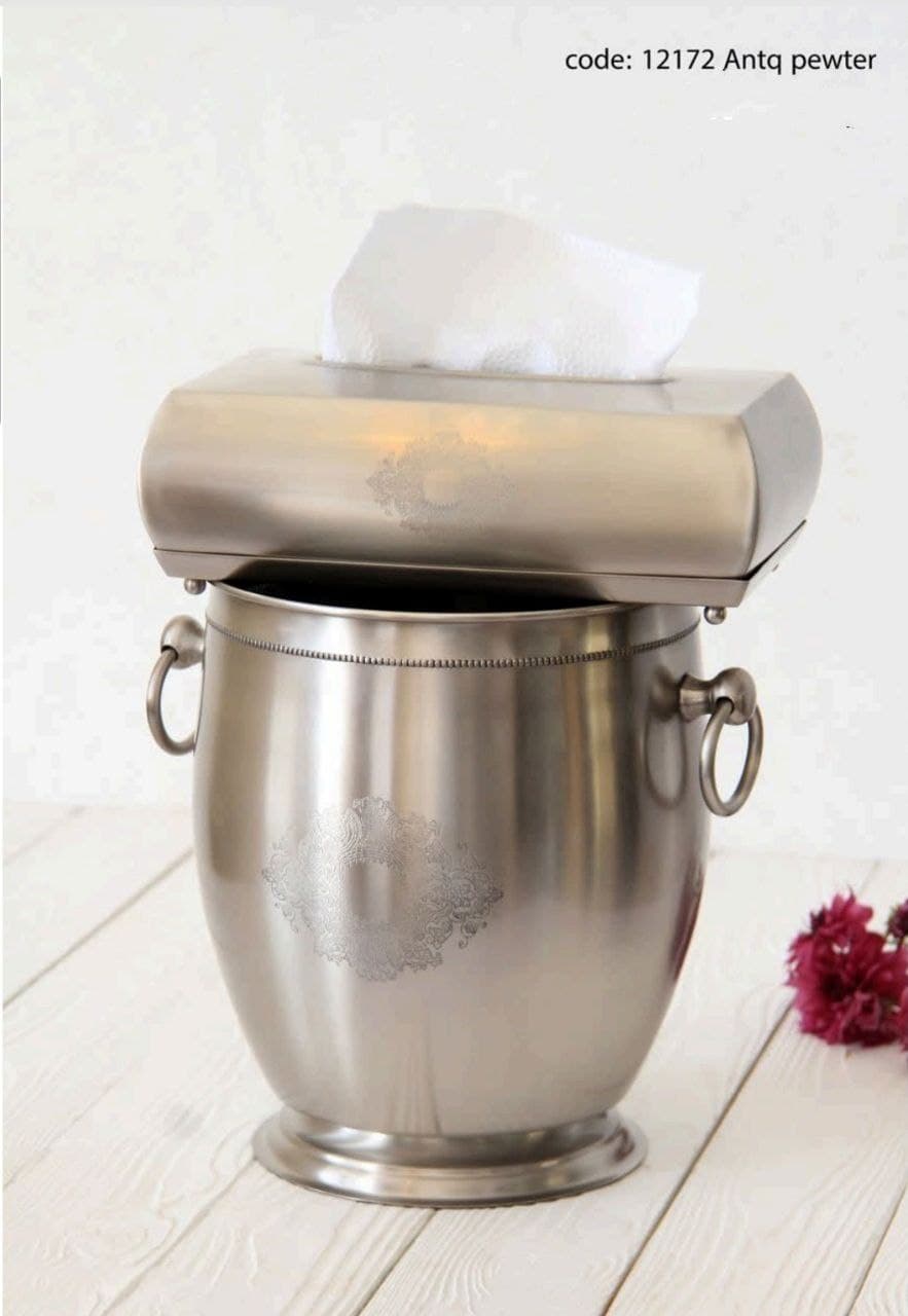 سطل و جای دستمال کاغذی هندی نیوسان مدل 12172 آنتیک پیوتر