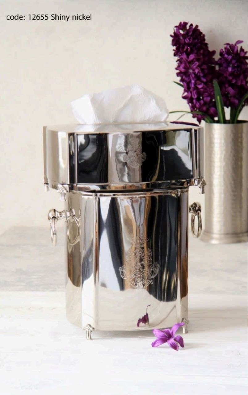 سطل و جای دستمال کاغذی هندی نیوسان مدل 12655 شاینی نیکل