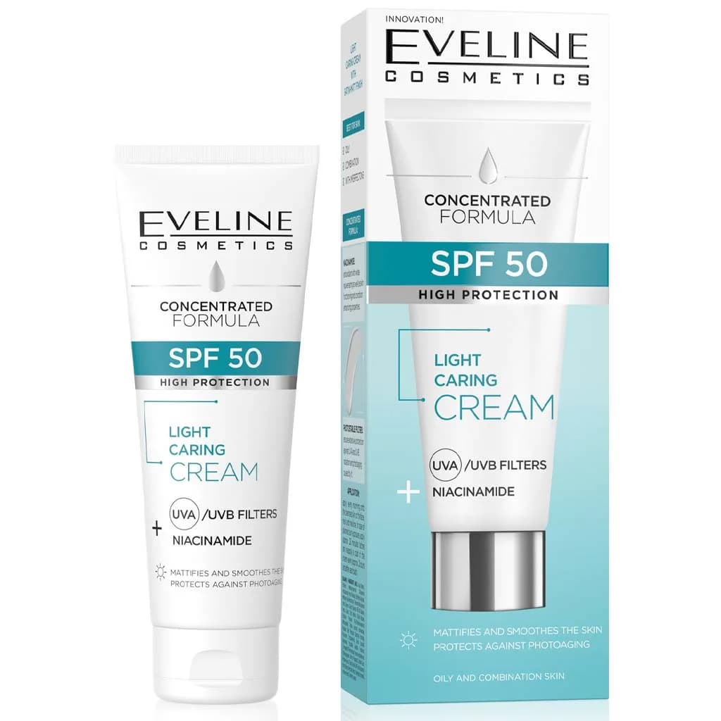 کرم ضد آفتاب اولاین مدل Light Caring مناسب پوست های مختلط و چرب SPF50 حجم 30 میل