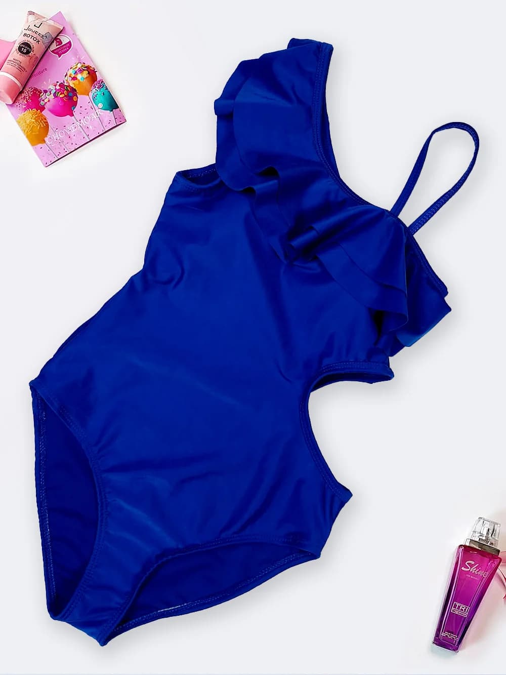 مایو فانتزی زنانه بصورت یقه چین دار رومی آبی رنگ برند اسپیدو ( Speedo ) کاپدار