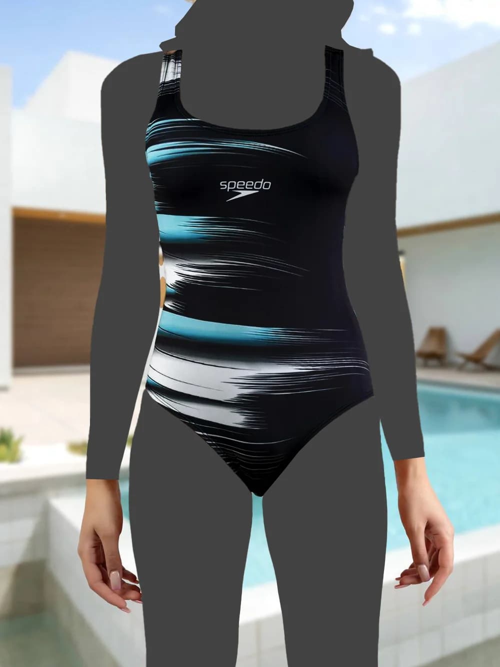 مایو پشت قهرمانی اسلیپ زنانه مشکی طرح دار اسپیدو ( Speedo ) برای استخر — تصویر ۳