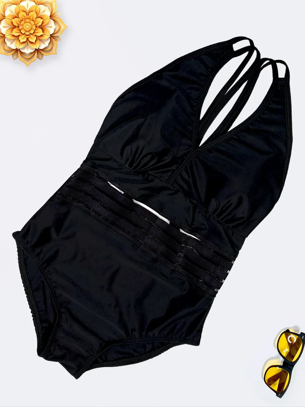 مایو زنانه اسلیپ خاص کمر شیشه ای راه راه مشکی رنگ اسپیدو ( Speedo ) کاپ دار