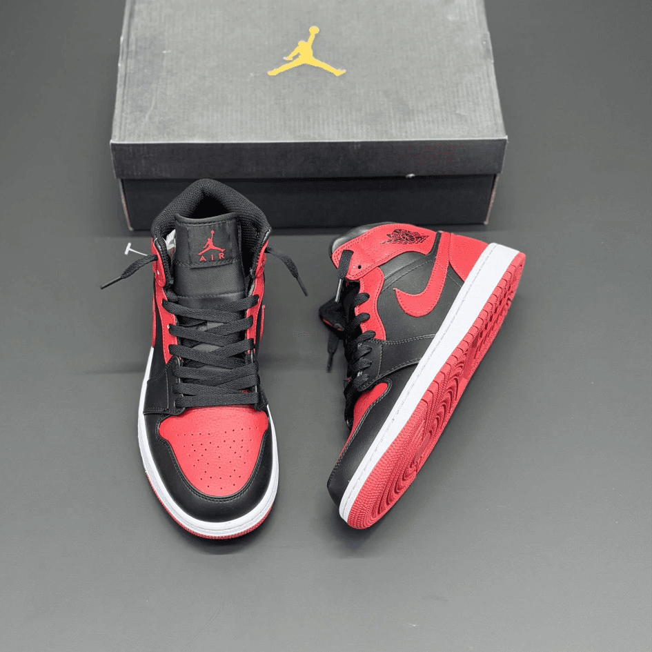 کفش نایک ایر جردن وان ساقدار مید بند برد 2020 مشکی قرمز Nike Air Jordan 1 Mid Bred 2020 Black Red — تصویر ۲