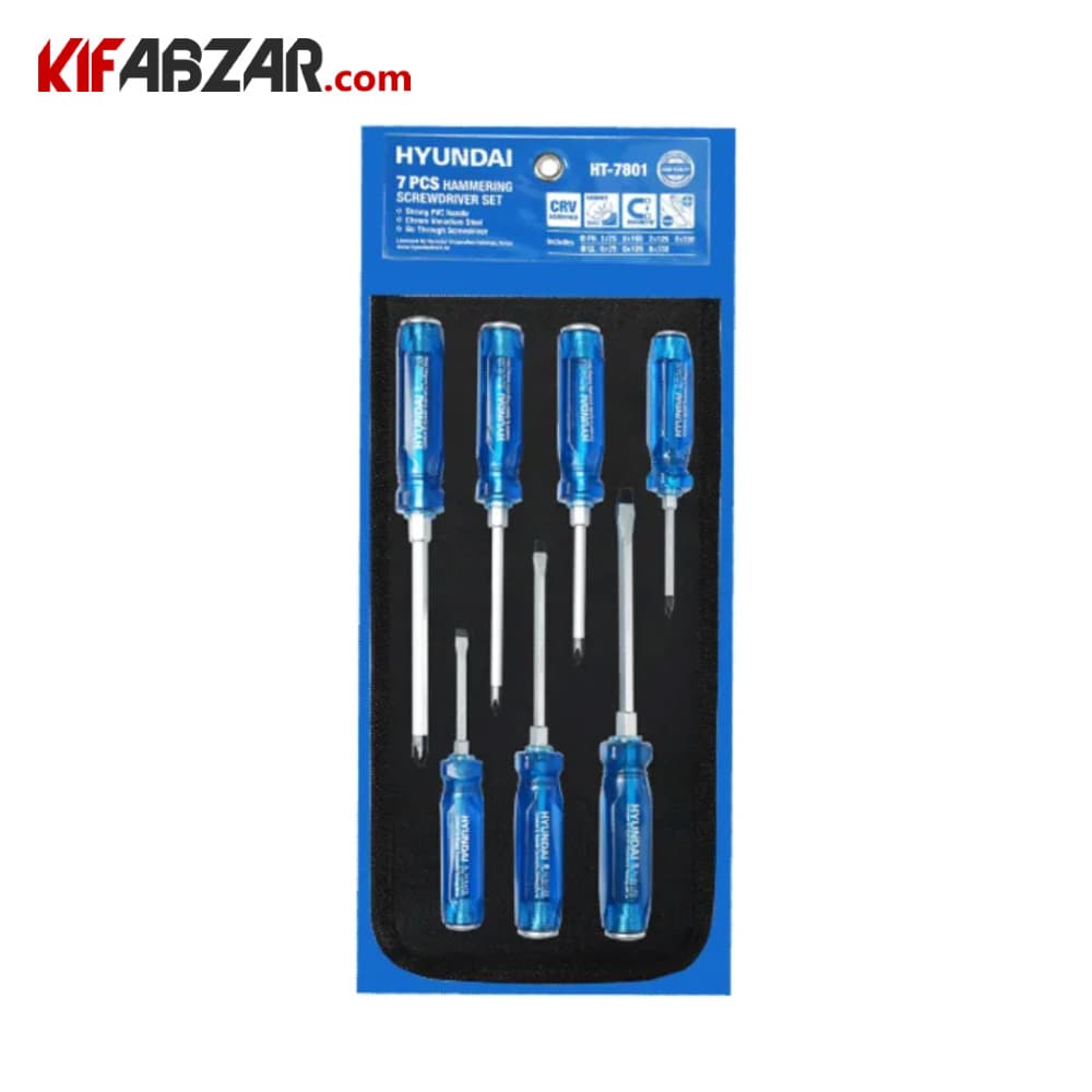 ست 7 عددی پیچ گوشتی دسته کریستالی ضربه خور هیوندای مدل HT-7801