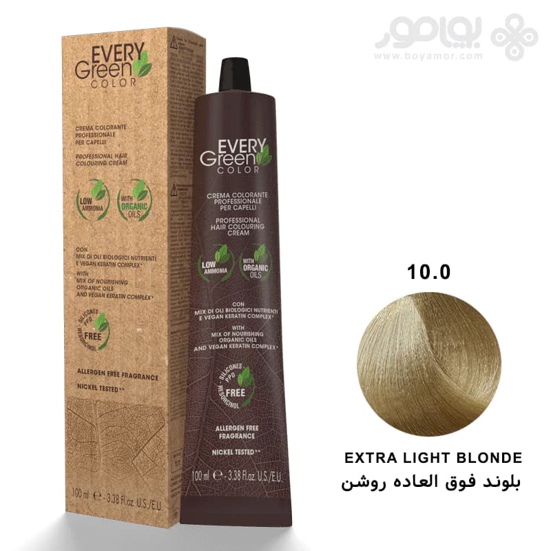رنگ موی ارگانیک اوری گرین شماره 10.0 رنگ بلوند فوق العاده روشن