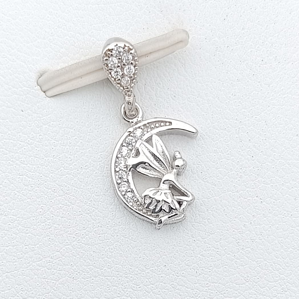 گردنبند نقره فرشته و ماه ظریف و مینیمال با آبکاری طلا سفید خارجی کد ۵۴۸۰۲۴