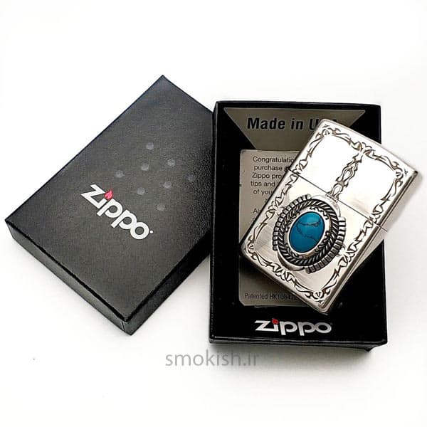 فندک زیپو روکش نقره Zippo Blue Stone Antique Silver Plate — تصویر ۵