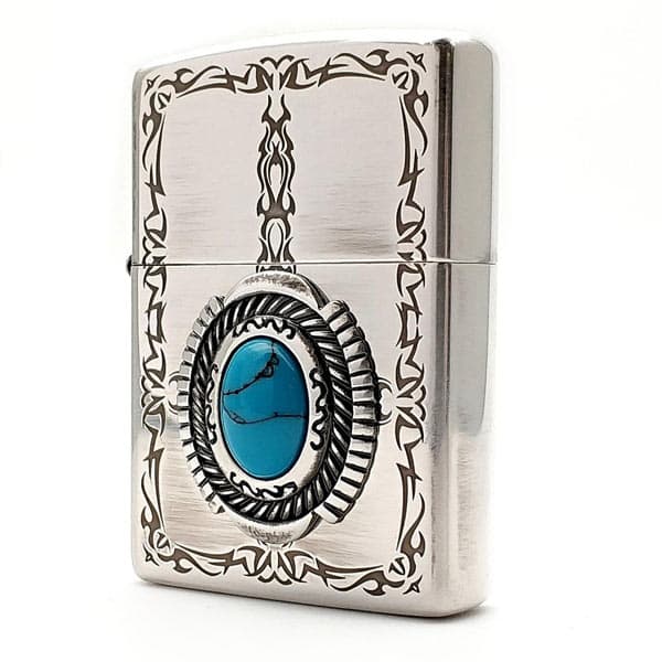 فندک زیپو روکش نقره Zippo Blue Stone Antique Silver Plate — تصویر ۲