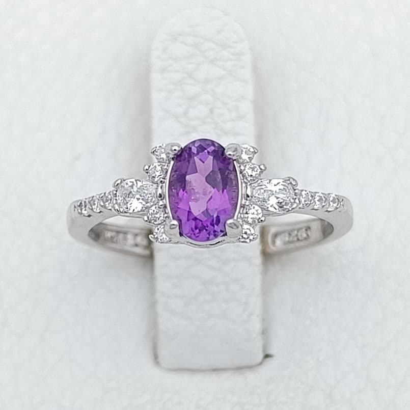 انگشتر آمیتیست Amethyst نقره اصل با آبکاری طلا سفید خارجی کد ۸۶۱۰۳۵ — تصویر ۲