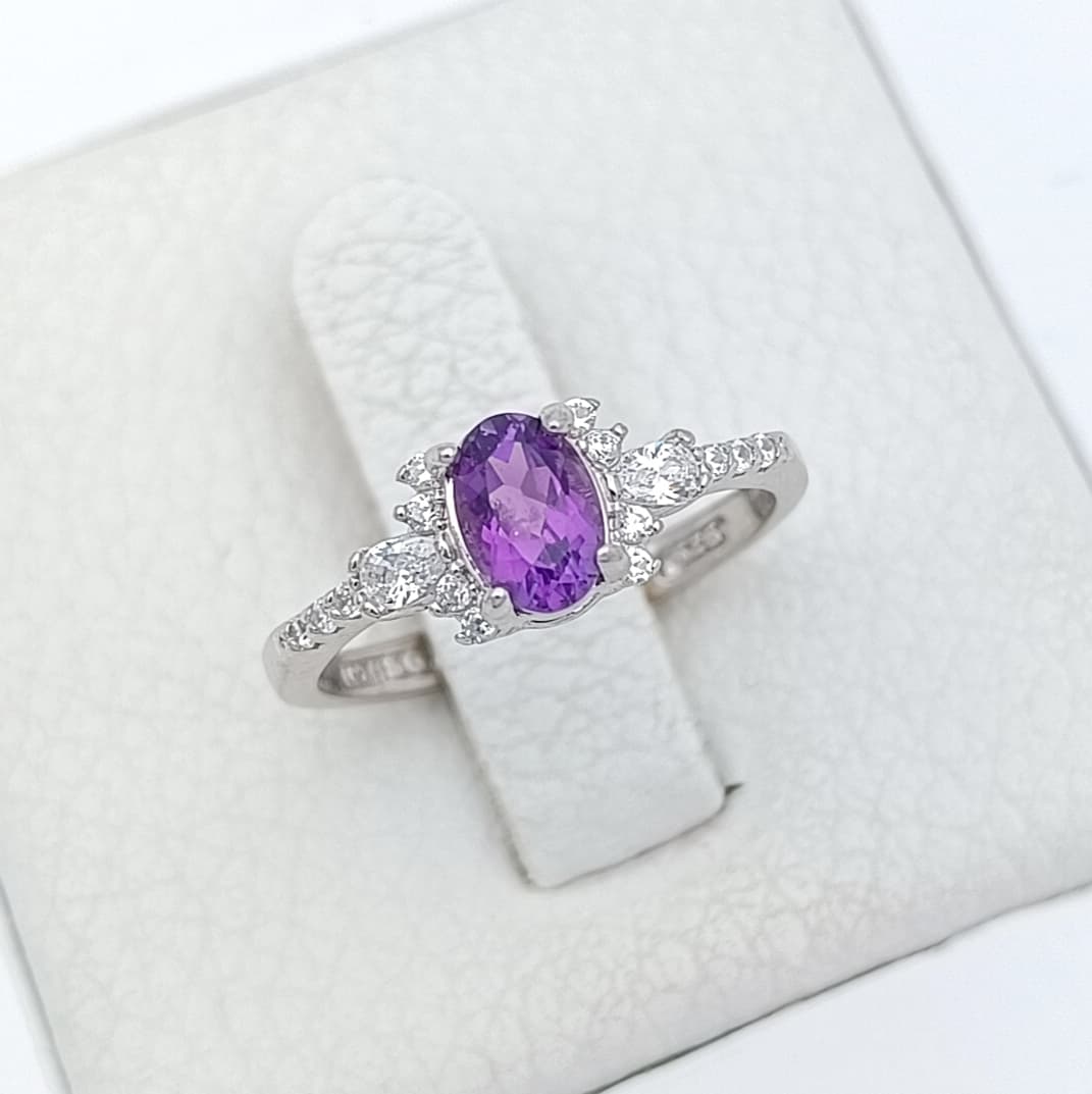 انگشتر آمیتیست Amethyst نقره اصل با آبکاری طلا سفید خارجی کد ۸۶۱۰۳۵
