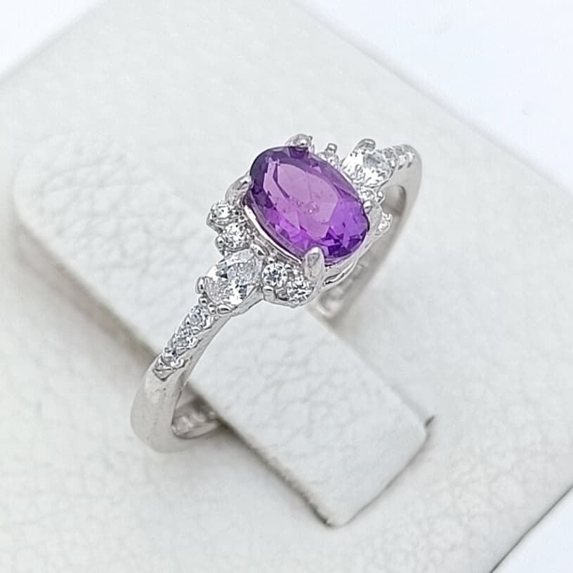 انگشتر آمیتیست Amethyst نقره اصل با آبکاری طلا سفید خارجی کد ۸۶۱۰۳۵ — تصویر ۳