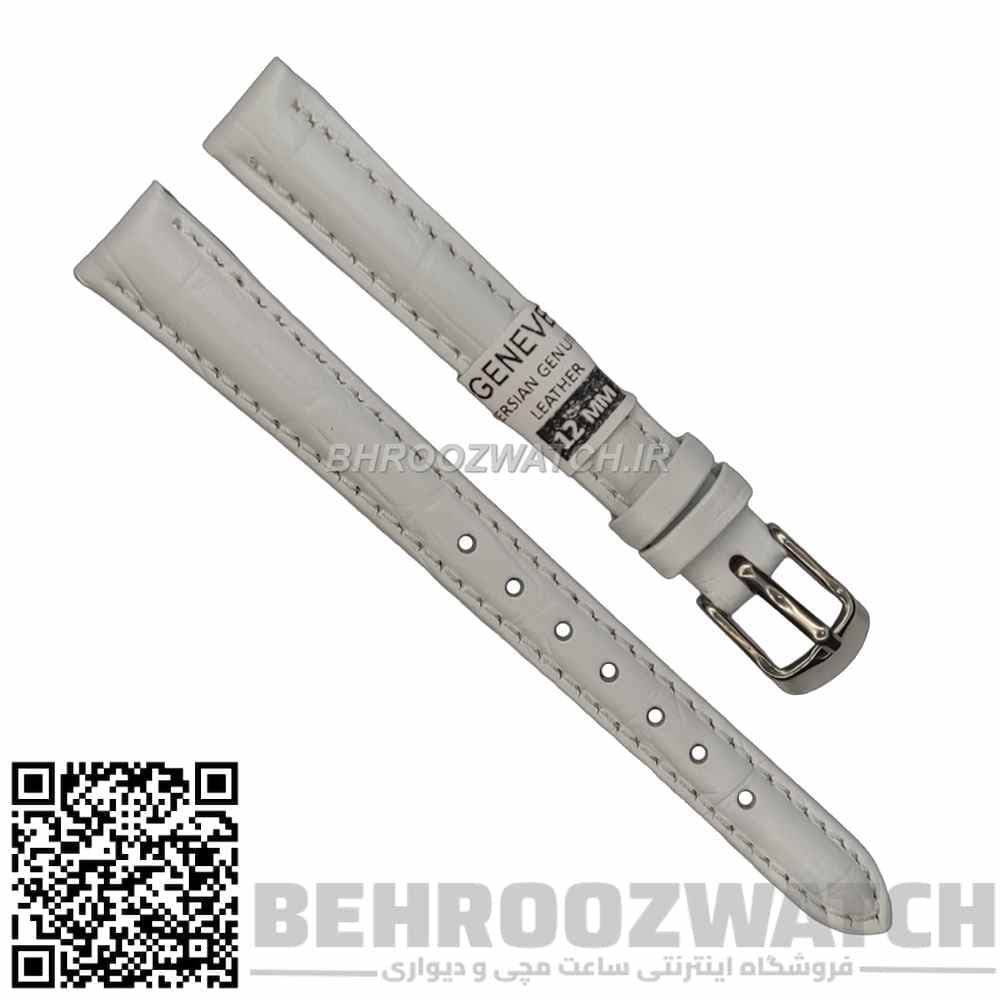 بند ساعت مچی چرم ژنو طرح دار سقید سایز 12