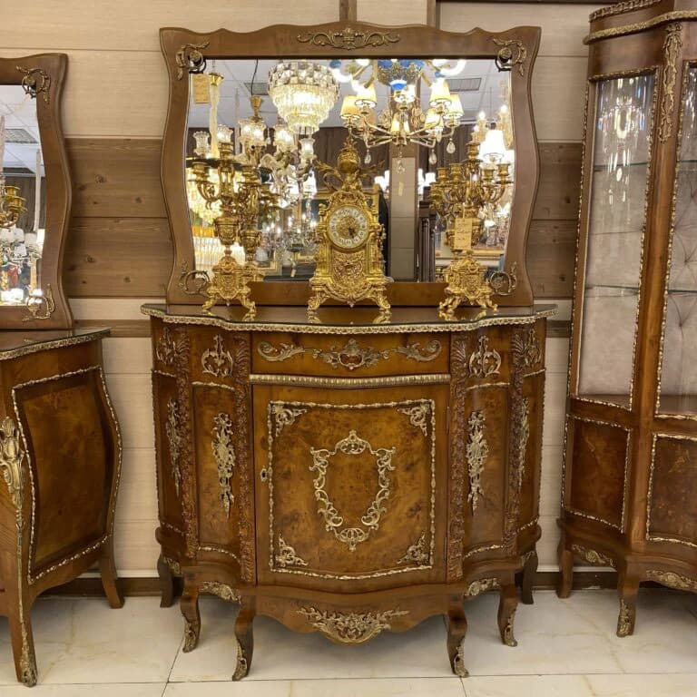 آینه کنسول چوبی برنزکوب شش پایه