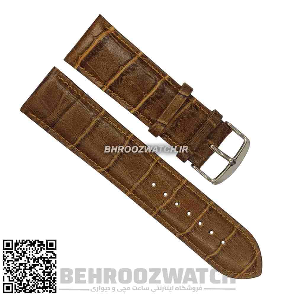 بند ساعت مچی چرم ژنو طرح دار کاکائویی سایز 26