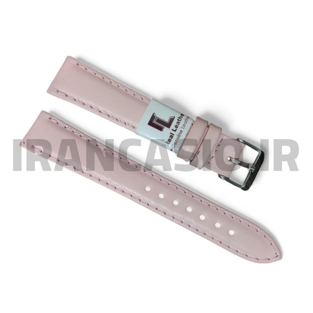 بند ساعت مچی چرم طبیعی Real Leather صورتی روشن سایز 18