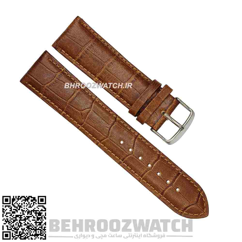 بند ساعت مچی چرم ژنو طرح دار کاکائویی سایز 24