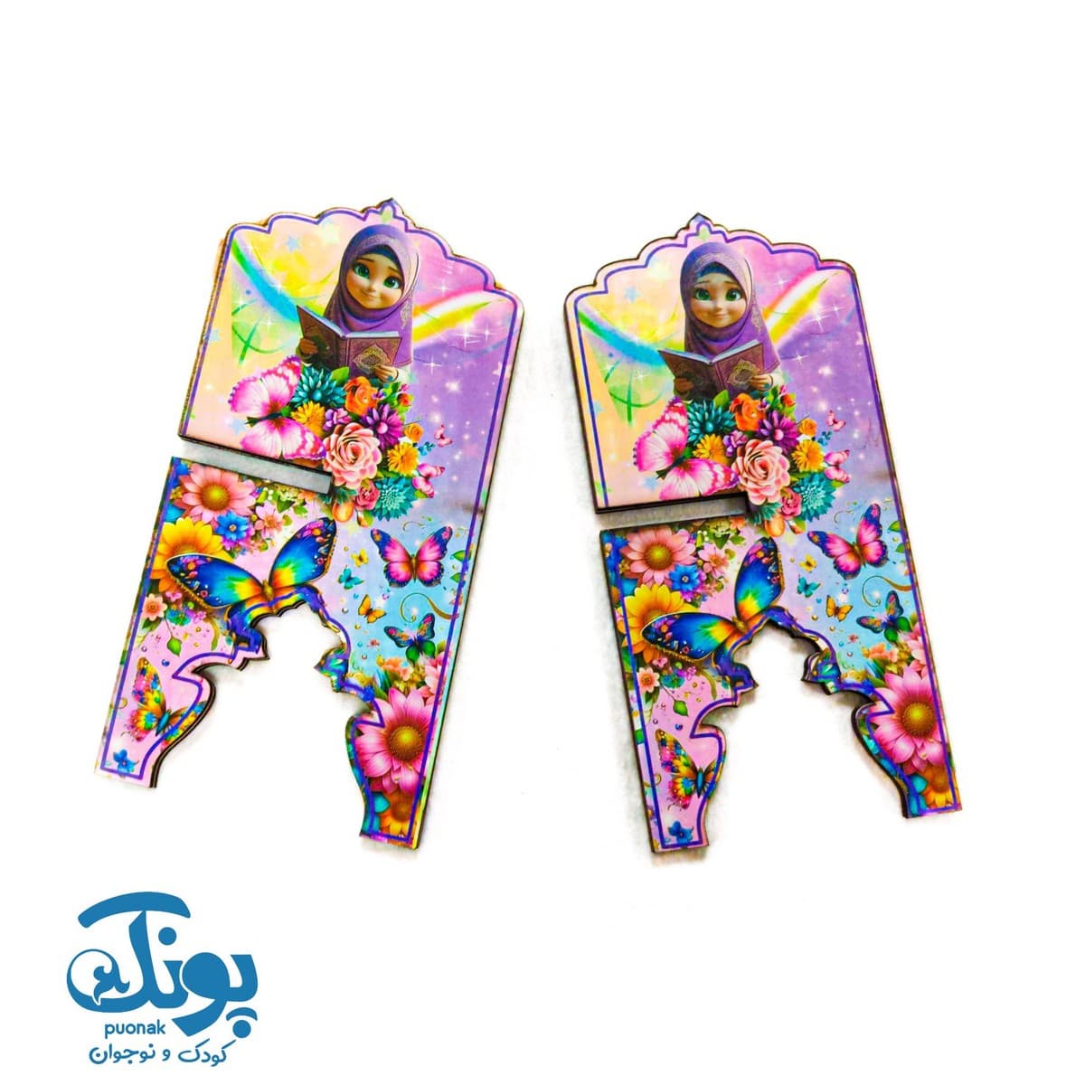 رحل قرآن چوبی دخترانه به‌همراه نشانگر و جاکلیدی — تصویر ۳