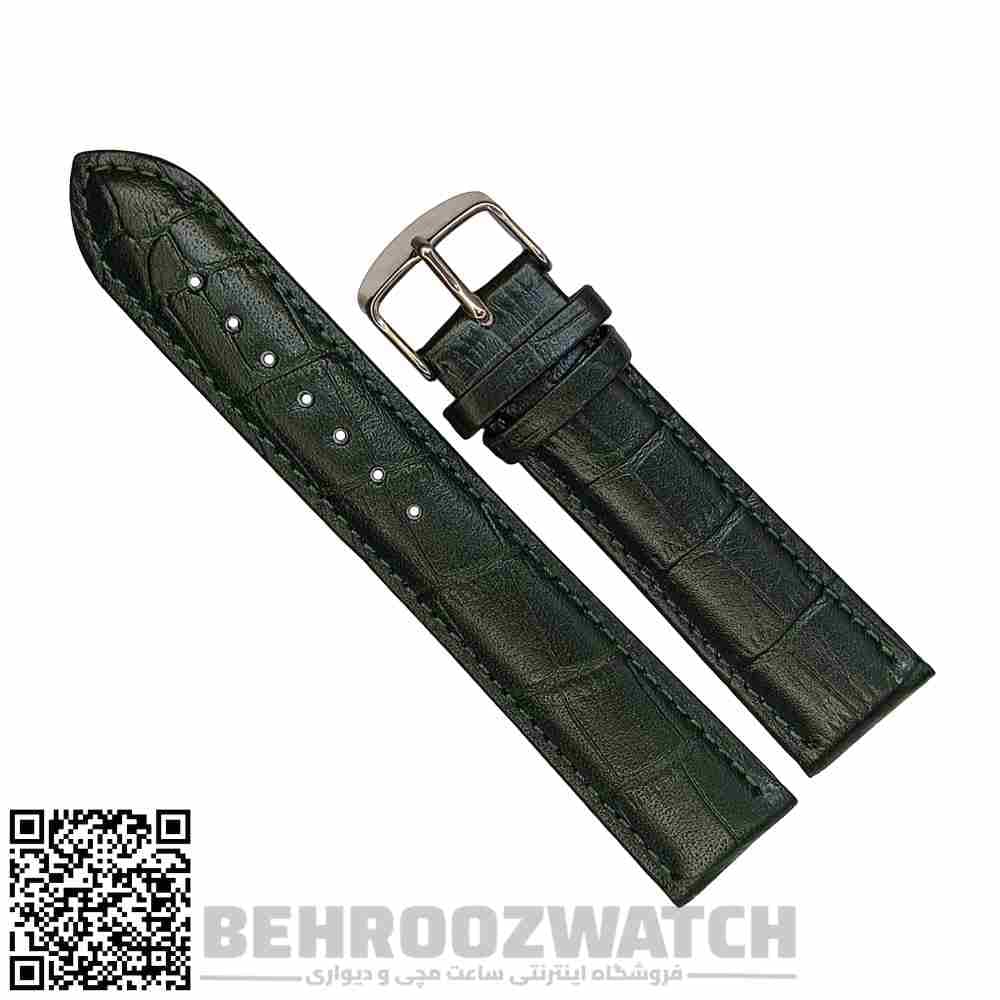 بند ساعت مچی چرم ژنو طرح دار سبز تیره سایز 22 — تصویر ۳
