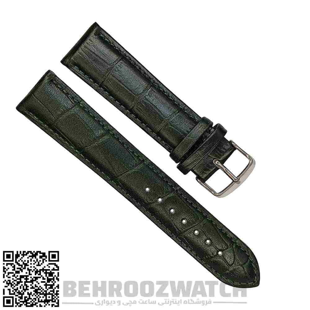 بند ساعت مچی چرم ژنو طرح دار سبز تیره سایز 22